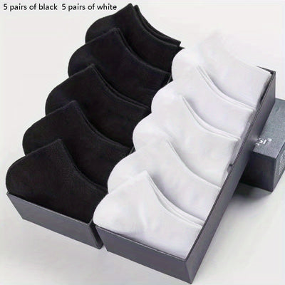 5 Pairs Couple'S Invisible Socks, Solid Color, Breathable Thin Polyester 95% Spandex 5% Knit Fabric, Hand Washable, 200g/m² - Black, White, Grey