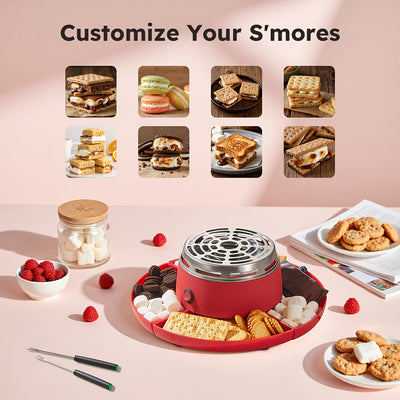 Yabano Flameless Electric S'mores & Marshmallow Maker with 4 Detachable Trays, Quick Heating in Minutes, Compact Tabletop design - Includes 6 Roasting Forks, for Indoor/Outdoor Parties, Family Game Nights, Camping-like treats