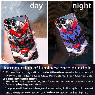 Cool Red Mecha Colorful Intelligent Voice-Controlled Luminous Mobile Phone Case Suitable for S24 Ultra/S22 Ultra/S23 Ultra/S21 Ultra/ip16promax/ip15promax/ip14promax/ip13promax Intelligent Luminous Voice-Controlled Mobile Pho