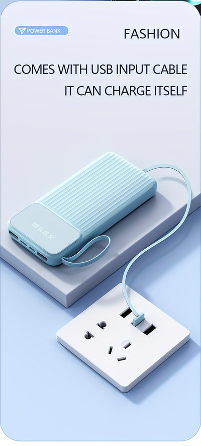Universal Portable Phone Charger, Built-in Cable Large Capacity 20000mAh Mobile Power Supply, Easy And Fast USB Battery Pack External Phone Charger, Suitable For Samsung, IPhone, IPad, Etc