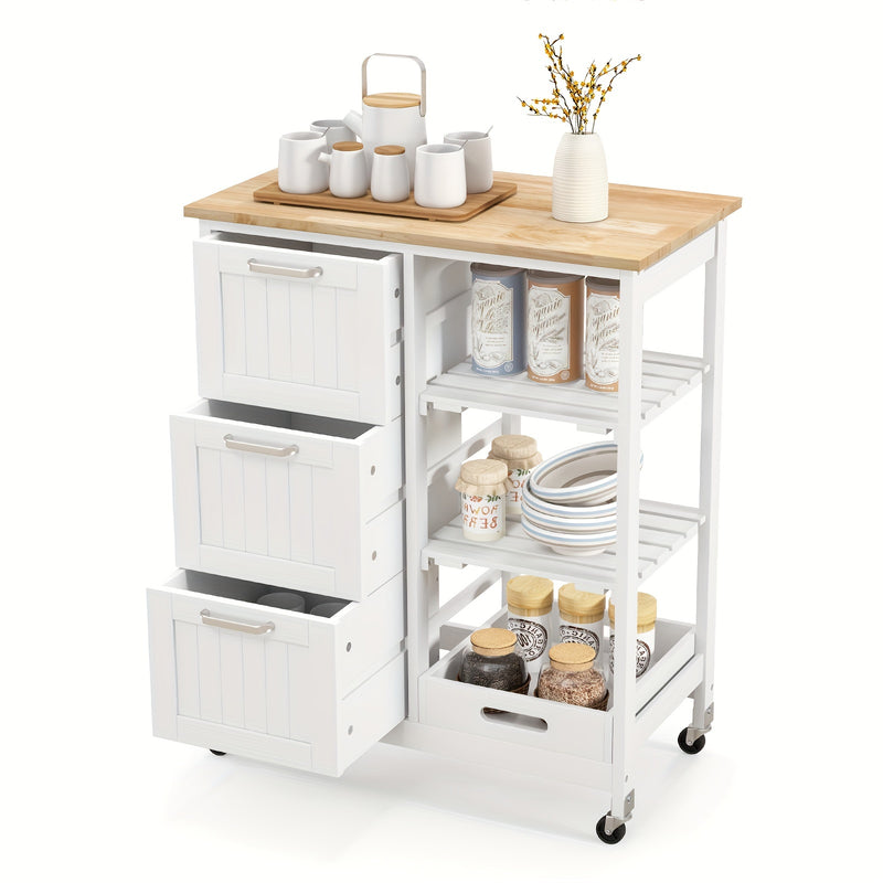 Costway Kitchen Island Cart Mobile Storage Organizer w/ 3 Large Drawers 2 Open Shelves