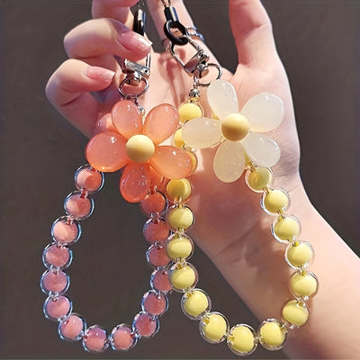 Handmade Flower Macaron Colorful Beaded Wrist Strap Mobile Phone Lanyard