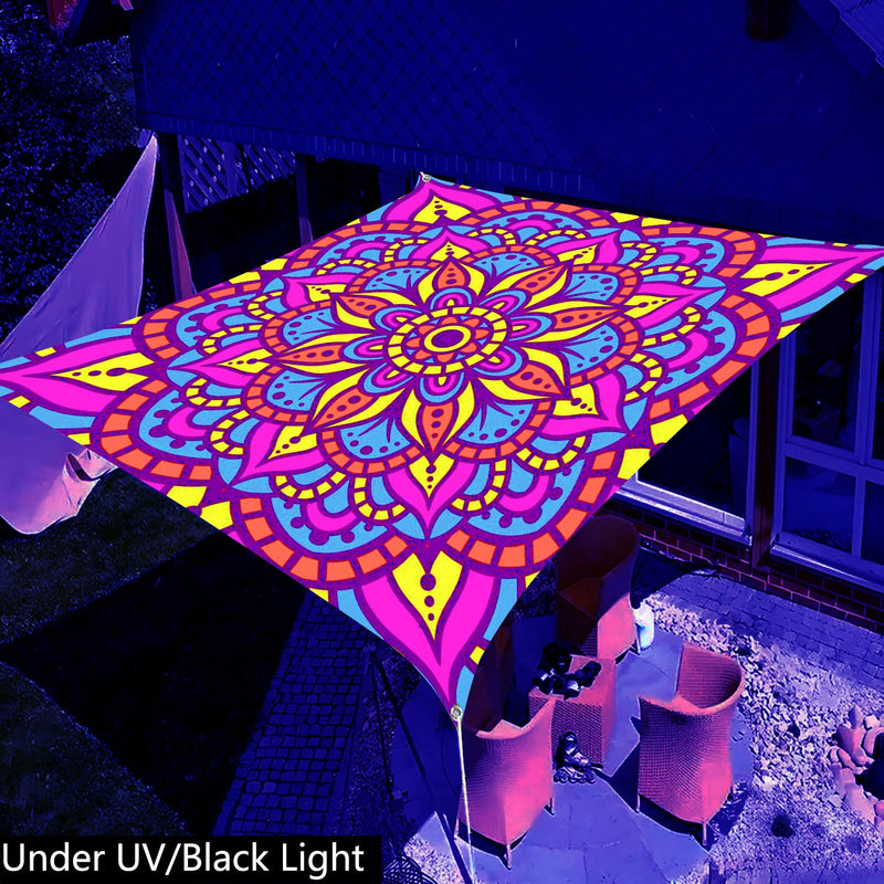 1pc QD-VIVIOS Glow-in-the-Dark UV/Blacklight Mandala Canopy Tent - UV-Activated Glow Under UV Light, Portable Sun Shade for 6-Person Outdoor Camping, Beach, Parties, Lightweight Polyester with Glow-in-the-Dark Effects (No Pol