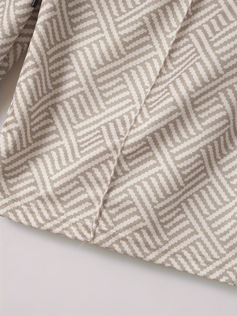 Mens 2Pcs Casual Summer Set - Breezy Short Sleeve Shirt with Matching Drawstring Shorts - Ideal for Vacation & Workout