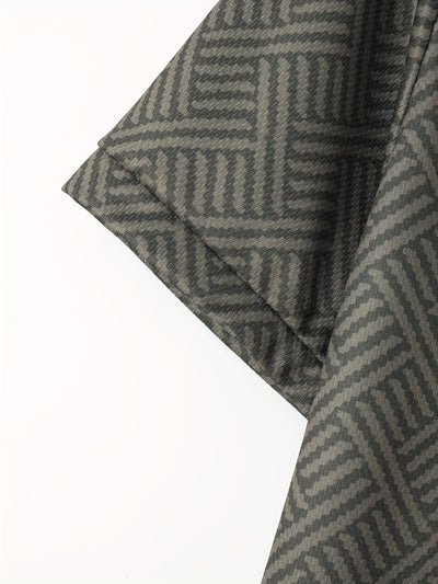 Mens 2Pcs Casual Summer Set - Breezy Short Sleeve Shirt with Matching Drawstring Shorts - Ideal for Vacation & Workout