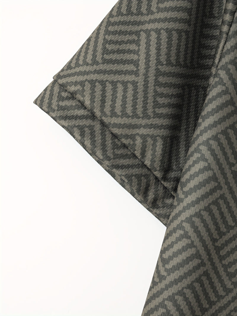 Mens 2Pcs Casual Summer Set - Breezy Short Sleeve Shirt with Matching Drawstring Shorts - Ideal for Vacation & Workout