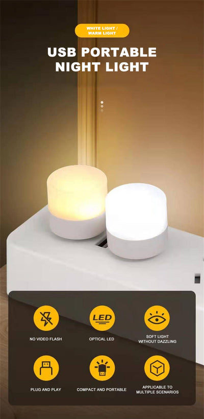 1pc Wireless Led Night Light With Usb Socket Mobile Power Charging Small Round Book Lamp Eye Protection Book Reading Bedroom Light