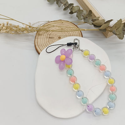 Handmade Flower Macaron Colorful Beaded Wrist Strap Mobile Phone Lanyard