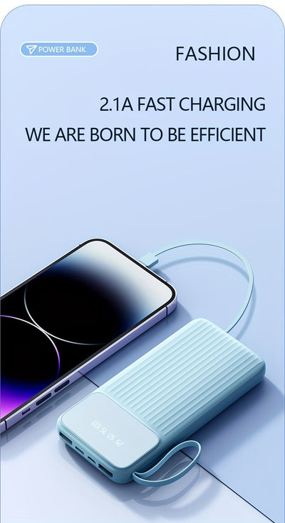 Universal Portable Phone Charger, Built-in Cable Large Capacity 20000mAh Mobile Power Supply, Easy And Fast USB Battery Pack External Phone Charger, Suitable For Samsung, IPhone, IPad, Etc