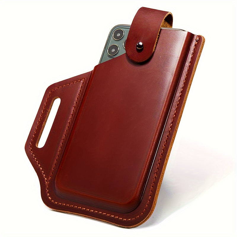 Premium Genuine Leather Retro Phone Pouch - Ultra-Slim, Hands-Free, Belt Hanging - Durable & Stylish Outdoor Mobile Phone Bag with Anti-Theft Design