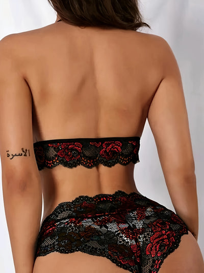 Women's Sexy Floral Lace Push Up Bra and Panty Set - Seductive Lingerie with Semi-Sheer Lace Detailing