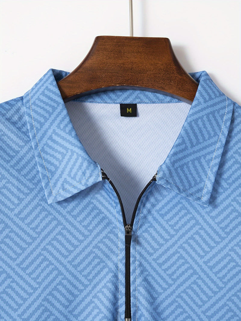 Mens 2Pcs Casual Summer Set - Breezy Short Sleeve Shirt with Matching Drawstring Shorts - Ideal for Vacation & Workout