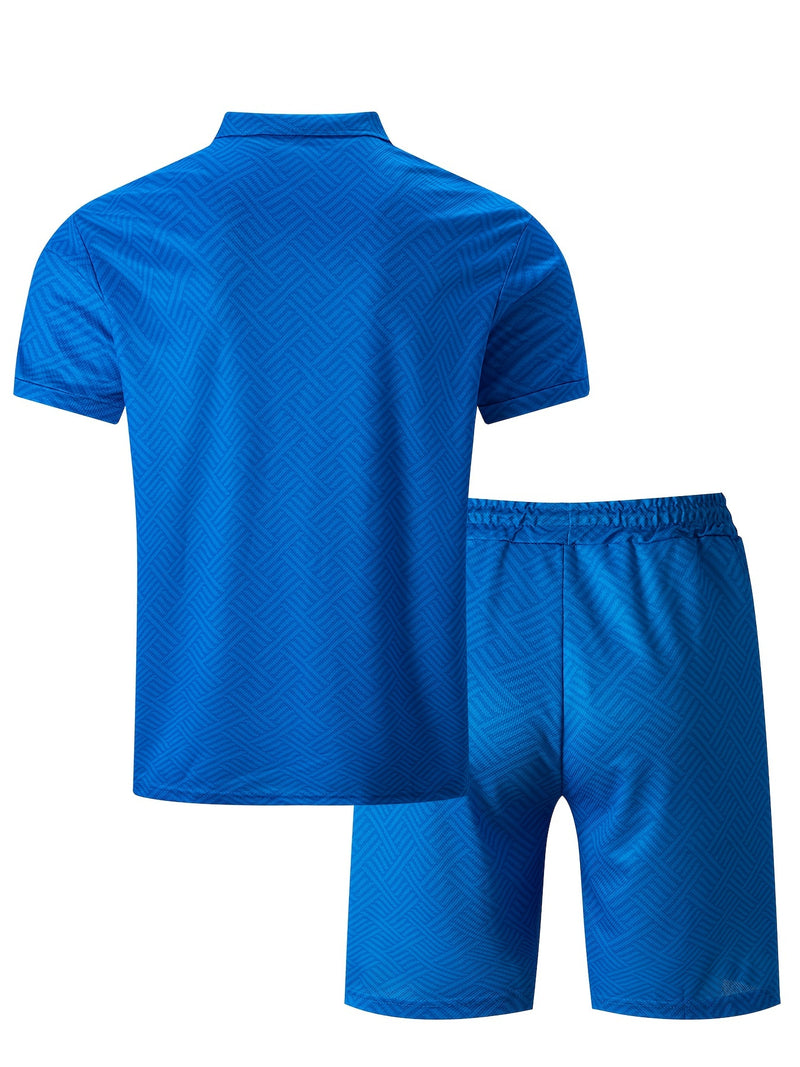 Mens 2Pcs Casual Summer Set - Breezy Short Sleeve Shirt with Matching Drawstring Shorts - Ideal for Vacation & Workout
