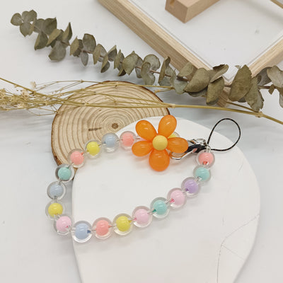 Handmade Flower Macaron Colorful Beaded Wrist Strap Mobile Phone Lanyard