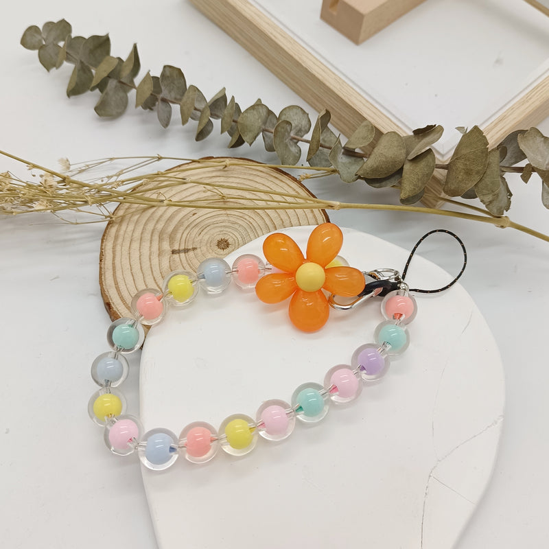 Handmade Flower Macaron Colorful Beaded Wrist Strap Mobile Phone Lanyard