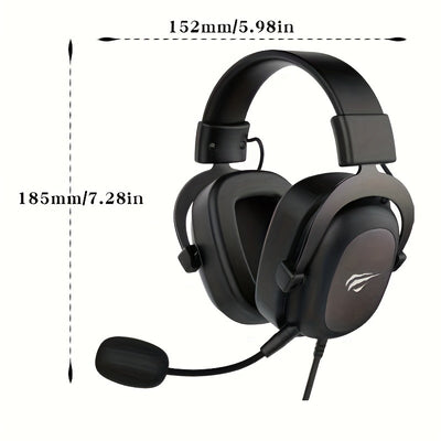 HAVIT Surround Sound Wired Headphones For Video Music And Games, Compatible With PC, XBOX ONE, PS4, Mobile Phones, With Detachable Microphone, 3.5mm Port, Comfortable Leather Earmuffs, 53mm Speakers, Adjustable Headband, All-