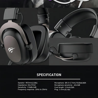HAVIT Surround Sound Wired Headphones For Video Music And Games, Compatible With PC, XBOX ONE, PS4, Mobile Phones, With Detachable Microphone, 3.5mm Port, Comfortable Leather Earmuffs, 53mm Speakers, Adjustable Headband, All-