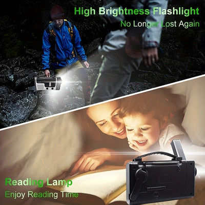 Solar Hand Crank Emergency Radio AM/FM/SW Multi-band With Flashlight, Reading Light, Siren, Mobile Phone Charging Function