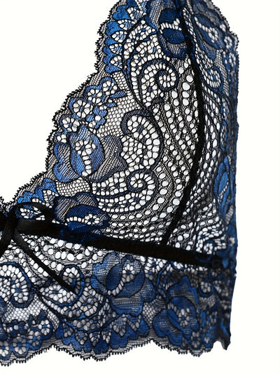 Women's Sexy Floral Lace Push Up Bra and Panty Set - Seductive Lingerie with Semi-Sheer Lace Detailing