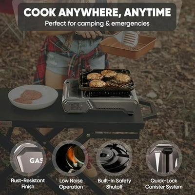 GasOne 15, 000 BTU Portable Butane Camping Stove with Case: Automatic Ignition, Precise Heat Control - Camping & Tailgating and Outdoor Cooking
