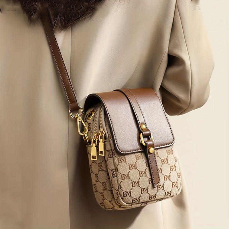 Retro Letter Pattern Crossbody Bag, Women&