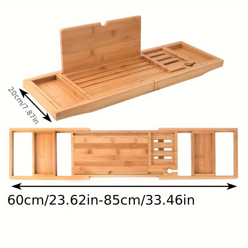 1pc Bathtub Storage Rack, Bathtub Telescopic Frame, Non-slip Bamboo Household Bath Support Frame For Mobile Phones, Tablets, Laptops, Bathroom Accessories