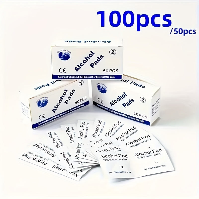 50pcs/100pcs 75% Alcohol Disinfection Cotton Sheets, Disposable Disinfection For Mobile Phone Screens And Lens Cleaning, Ear Canal Disinfection Alcohol Wipes