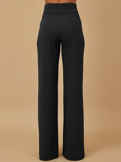 Women'S Elegant Solid Color Polyester 100% Suit Trousers with Chain Detail, 230g/m² Fabric, All-Season Versatile Pants for Adult