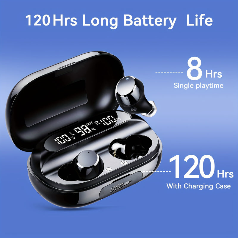 Headphones Wireless Wireless 5.3 with LED Power Display 120H In-Ear 2024 Waterproof Sports Wireless Headphones with Noise Reduction Microphone for iOS/Android Can Charge Mobile Phone Black