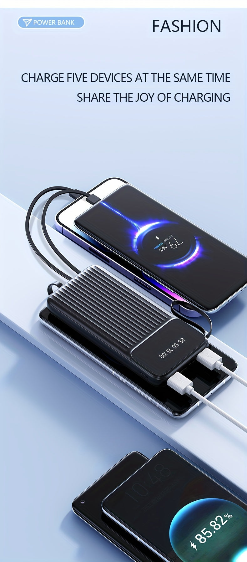 Universal Portable Phone Charger, Built-in Cable Large Capacity 20000mAh Mobile Power Supply, Easy And Fast USB Battery Pack External Phone Charger, Suitable For Samsung, IPhone, IPad, Etc