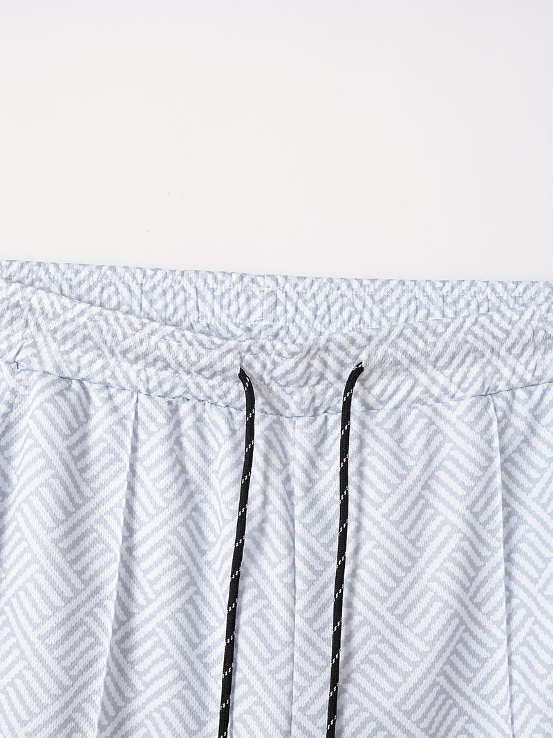 Mens 2Pcs Casual Summer Set - Breezy Short Sleeve Shirt with Matching Drawstring Shorts - Ideal for Vacation & Workout