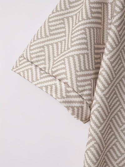 Mens 2Pcs Casual Summer Set - Breezy Short Sleeve Shirt with Matching Drawstring Shorts - Ideal for Vacation & Workout