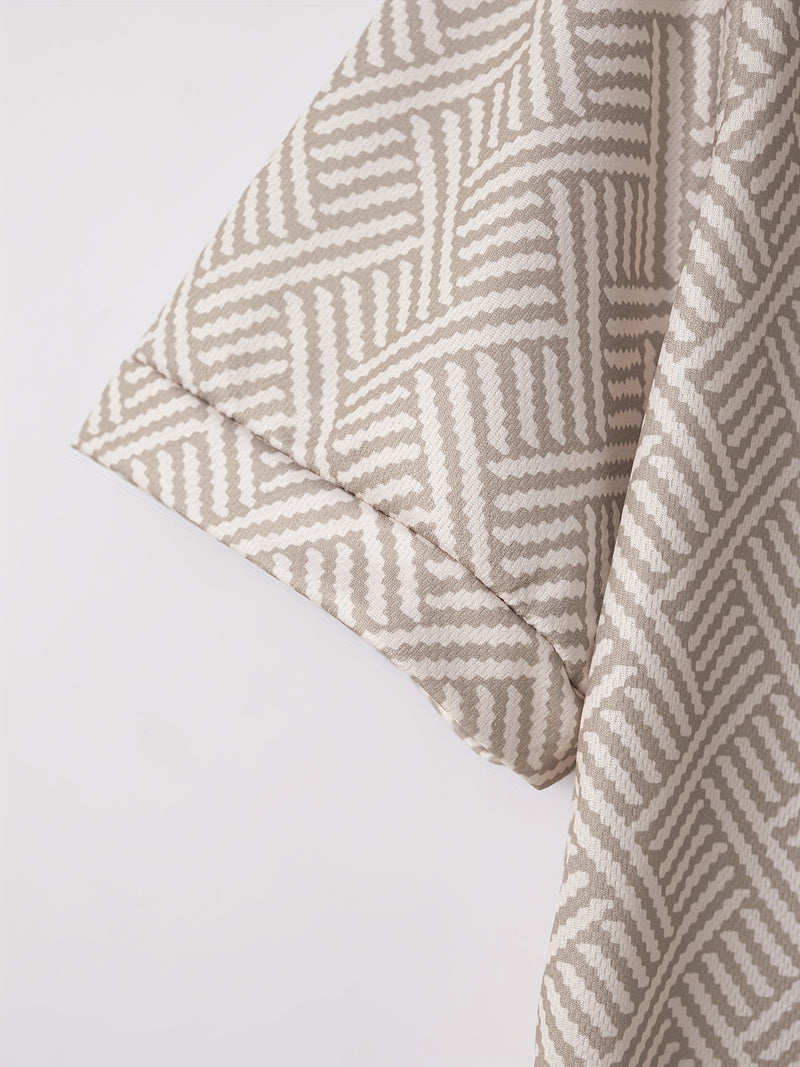 Mens 2Pcs Casual Summer Set - Breezy Short Sleeve Shirt with Matching Drawstring Shorts - Ideal for Vacation & Workout