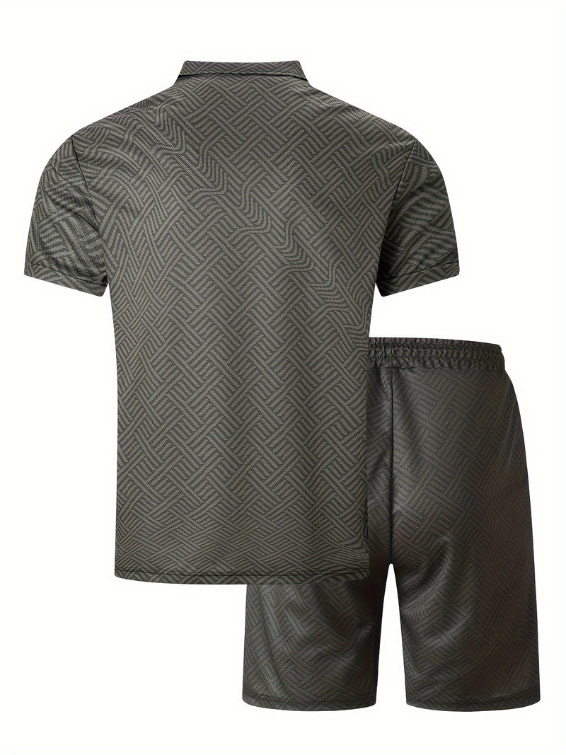 Mens 2Pcs Casual Summer Set - Breezy Short Sleeve Shirt with Matching Drawstring Shorts - Ideal for Vacation & Workout