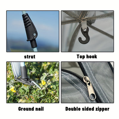 4-Person Hexagonal Pop-Up Camping Tent - Waterproof & Windproof, Easy Setup with Poles, 2 Doors & Skylight, Durable Polyester, Fiberglass Poles - Ideal for Hiking & Fishing, Gray, Family Camping Tent|Automatic Setup Tent|Poly