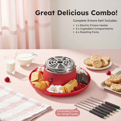 Yabano Flameless Electric S'mores & Marshmallow Maker with 4 Detachable Trays, Quick Heating in Minutes, Compact Tabletop design - Includes 6 Roasting Forks, for Indoor/Outdoor Parties, Family Game Nights, Camping-like treats