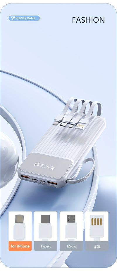 Universal Portable Phone Charger, Built-in Cable Large Capacity 20000mAh Mobile Power Supply, Easy And Fast USB Battery Pack External Phone Charger, Suitable For Samsung, IPhone, IPad, Etc