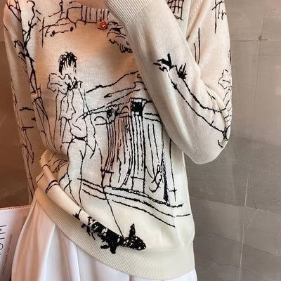 [Retro Anime Sweater] Retro Y2K Women's Anime Graphic Sweater | Thermal-Lined Long Sleeve Round Neck Pullover, Japanese Korean Fashion Fall Winter Casual, Medium Stretch, Machine Washable Regular Fit Top