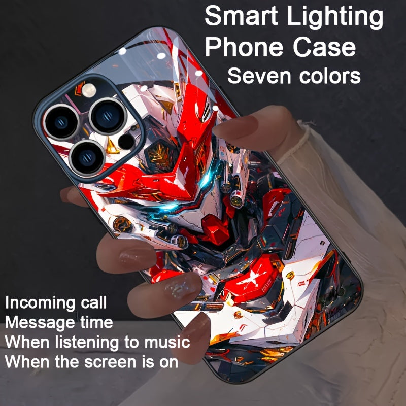 Cool Red Mecha Colorful Intelligent Voice-Controlled Luminous Mobile Phone Case Suitable for S24 Ultra/S22 Ultra/S23 Ultra/S21 Ultra/ip16promax/ip15promax/ip14promax/ip13promax Intelligent Luminous Voice-Controlled Mobile Pho