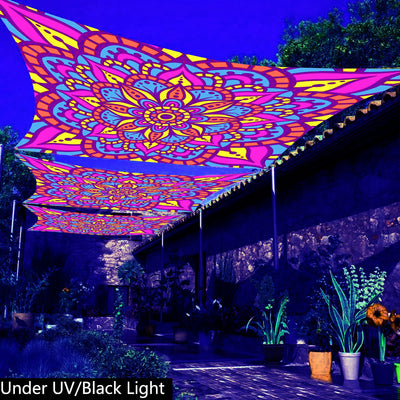 1pc QD-VIVIOS Glow-in-the-Dark UV/Blacklight Mandala Canopy Tent - UV-Activated Glow Under UV Light, Portable Sun Shade for 6-Person Outdoor Camping, Beach, Parties, Lightweight Polyester with Glow-in-the-Dark Effects (No Pol