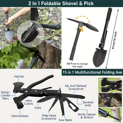 Survival Kit, 320pcs Survival Emergency Gear And Supplies with First Aid Kit Pouch, Emergency Kit with Tent, Camping Axe Hammer, Survival Shovel for Earthquake, Outdoor Adventure, Hiking, Hunting, Great Gift Idea for Men Wome