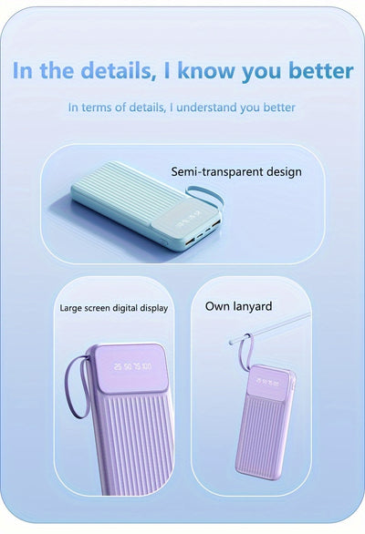 Universal Portable Phone Charger, Built-in Cable Large Capacity 20000mAh Mobile Power Supply, Easy And Fast USB Battery Pack External Phone Charger, Suitable For Samsung, IPhone, IPad, Etc