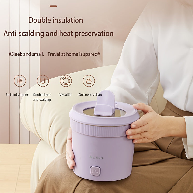 Mrs. Smith 6.3-Inch Electric Hot Pot with Mobile Phone Holder - 1L Capacity, Fast Heating 400W, Dual Temperature Control, Non-Stick, PP Material, Ideal for Frying, Stewing & Instant Noodles - Purple, Portable Hot Pot