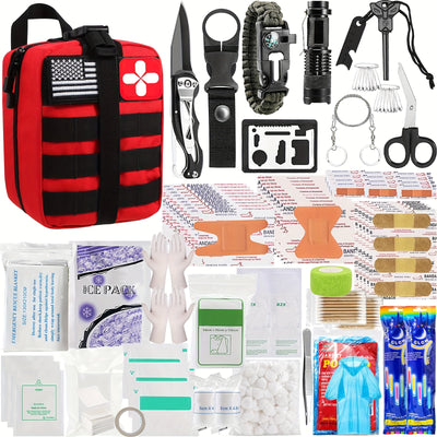 Survival Kit, 320pcs Survival Emergency Gear And Supplies with First Aid Kit Pouch, Emergency Kit with Tent, Camping Axe Hammer, Survival Shovel for Earthquake, Outdoor Adventure, Hiking, Hunting, Great Gift Idea for Men Wome