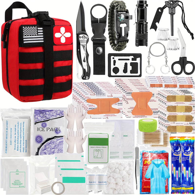 Survival Kit, 320pcs Survival Emergency Gear And Supplies with First Aid Kit Pouch, Emergency Kit with Tent, Camping Axe Hammer, Survival Shovel for Earthquake, Outdoor Adventure, Hiking, Hunting, Great Gift Idea for Men Wome