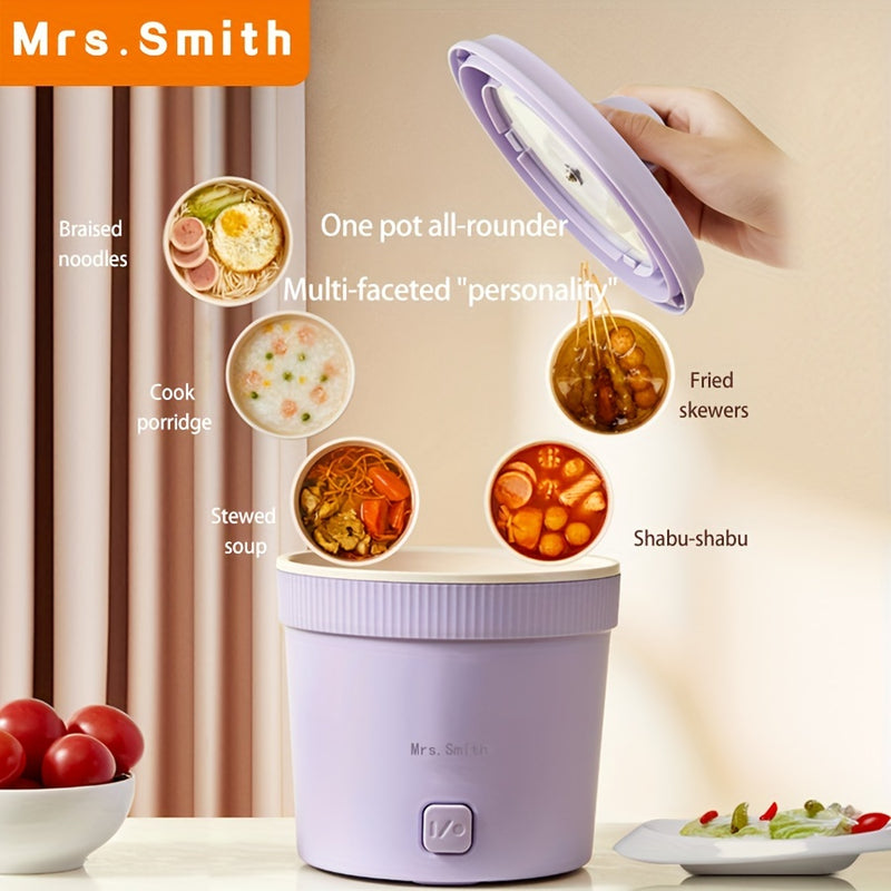 Mrs. Smith 6.3-Inch Electric Hot Pot with Mobile Phone Holder - 1L Capacity, Fast Heating 400W, Dual Temperature Control, Non-Stick, PP Material, Ideal for Frying, Stewing & Instant Noodles - Purple, Portable Hot Pot