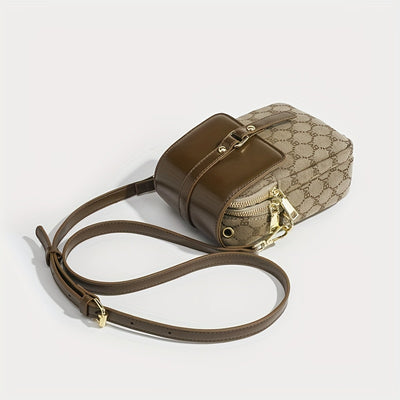 Retro Letter Pattern Crossbody Bag, Women's Flap Mobile Phone Bag, Multi Layer Shoulder Coin Purse