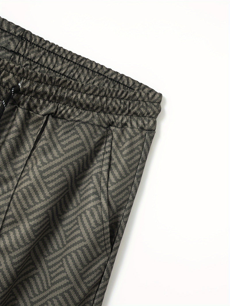 Mens 2Pcs Casual Summer Set - Breezy Short Sleeve Shirt with Matching Drawstring Shorts - Ideal for Vacation & Workout