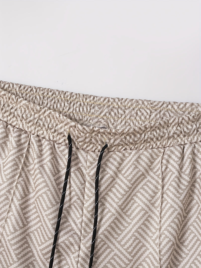 Mens 2Pcs Casual Summer Set - Breezy Short Sleeve Shirt with Matching Drawstring Shorts - Ideal for Vacation & Workout