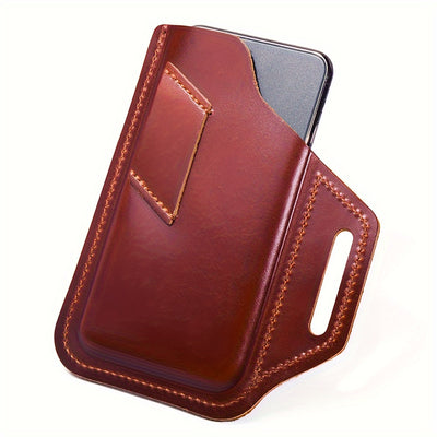 Premium Genuine Leather Retro Phone Pouch - Ultra-Slim, Hands-Free, Belt Hanging - Durable & Stylish Outdoor Mobile Phone Bag with Anti-Theft Design
